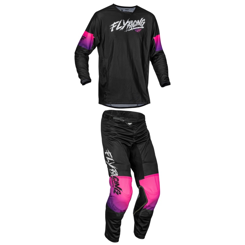 2023.5 Fly Racing Kinetic Mesh Khaos Black/Purple/Pink Gear Combo – Youth (6-13)