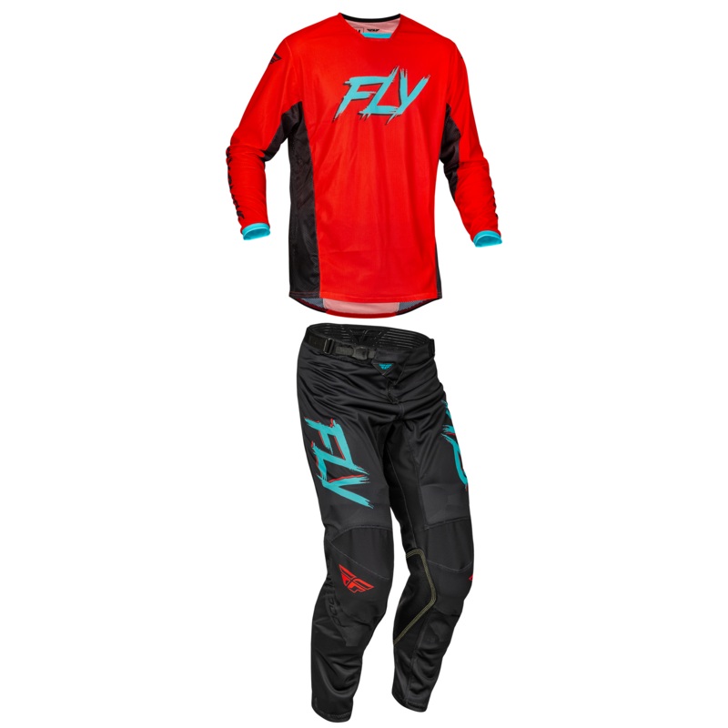 2023.5 Fly Racing Kinetic Mesh Rave Red/Black/Mint Gear Combo – Adult