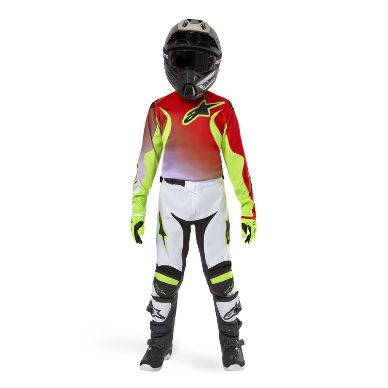 2024 Alpinestars Racer Lucent White/Neon Red/Yellow Fluo Gear Combo – Youth (6-13)
