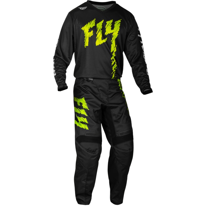 2024 Fly Racing Youth F-16 Black/Neon Green/Light Grey Gear Combo