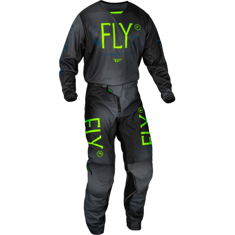 2024 Fly Racing Youth Kinetic Prodigy Charcoal/Neon Green/True Blue Gear Combo