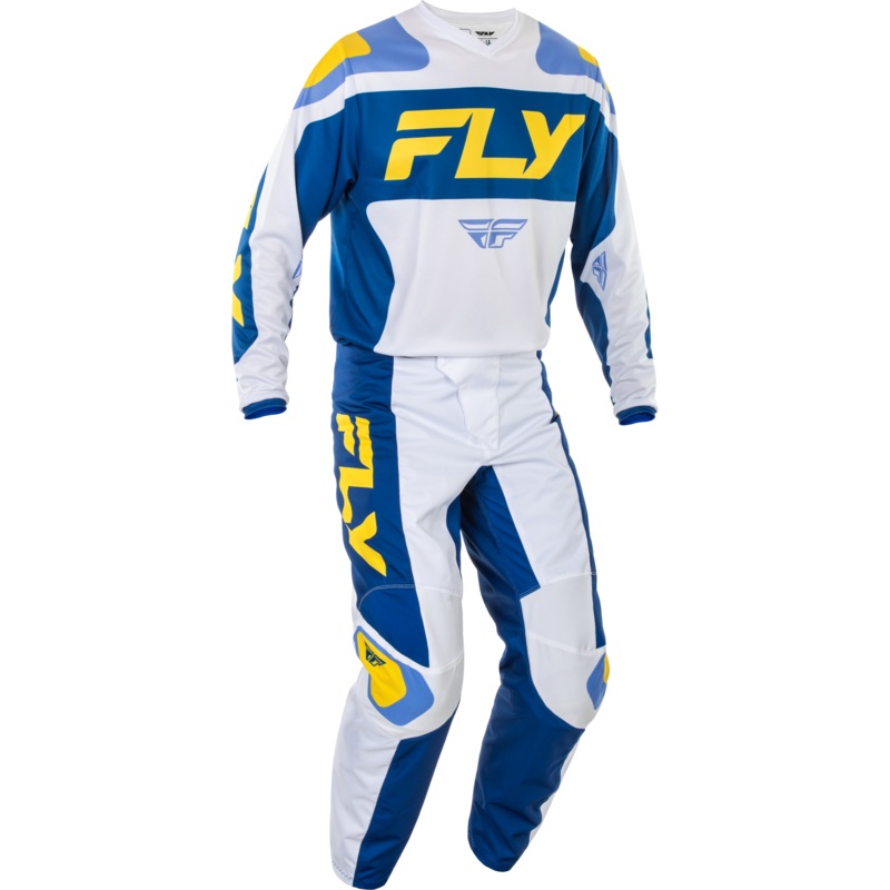 2025 Fly Racing Adult F-16 White/Dark Blue/Yellow Gear Combo