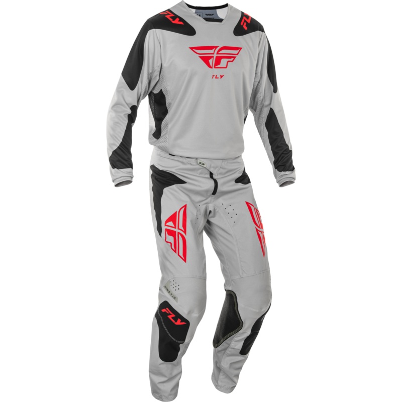 2025 Fly Racing Adult Kinetic Sym Light Grey/Red/Black Gear Combo