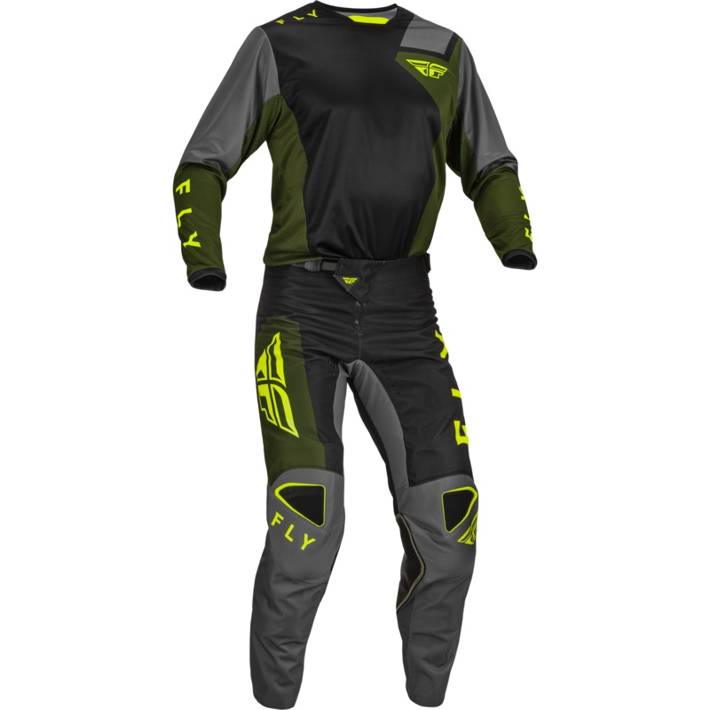 2023 Fly Racing Adult Kinetic Jet Black/Olive Green/Hi-Vis Gear Combo