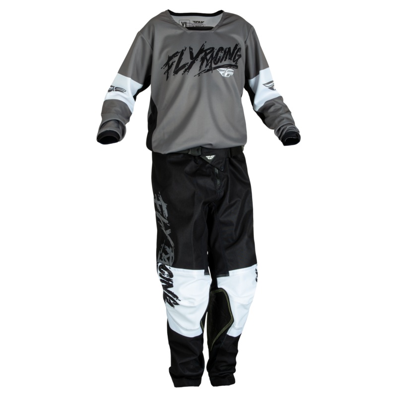 2024 Fly Racing Youth Kinetic Khaos Grey/Black/White Gear Combo