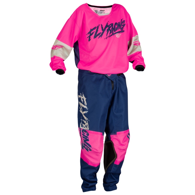 2024 Fly Racing Youth Kinetic Khaos Light Pink/Navy/Tan Gear Combo