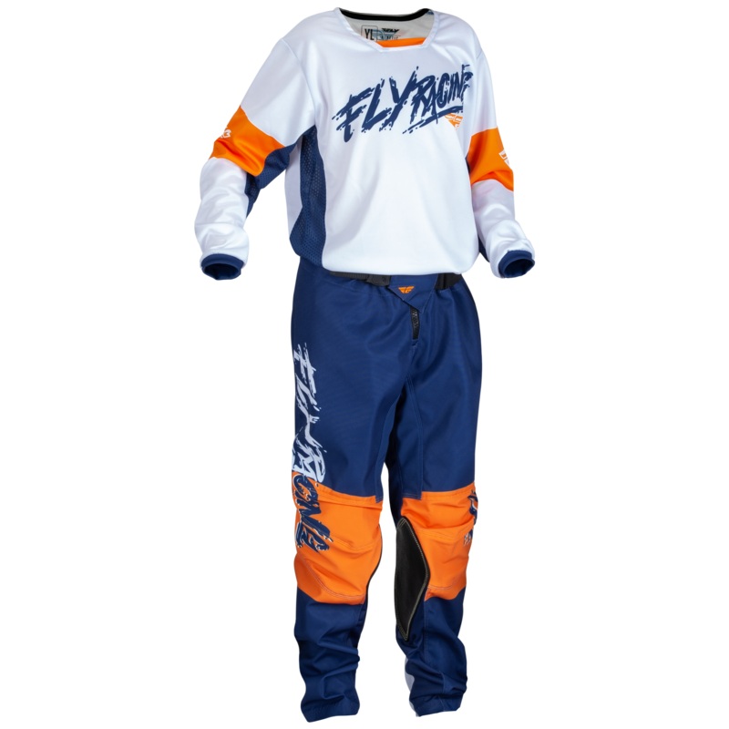 2024 Fly Racing Youth Kinetic Khaos White/Navy/Orange Gear Combo