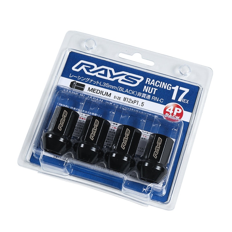 Rays W17RN12125BL35C – 17 Hex Racing Nut L35 12×1.25 (Closed End) – Black (4 Pieces)