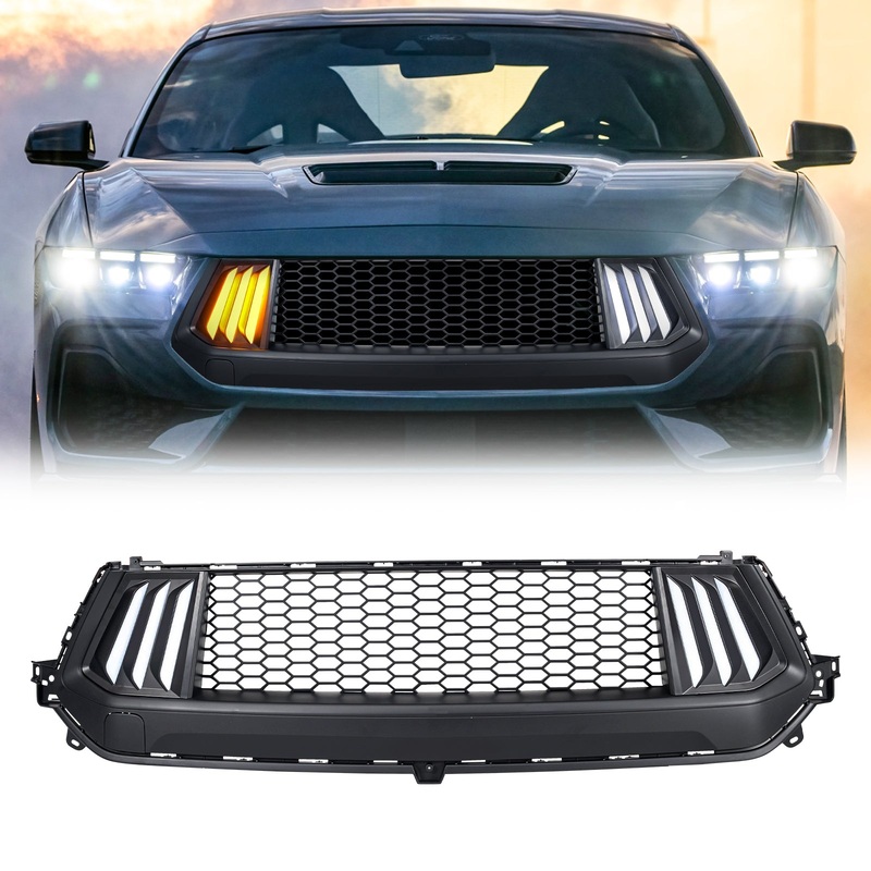 American Modified AMFMCA00105 – Knife Style Front Upper Grille with LED DRL and Turn Signals – Matte Black –
