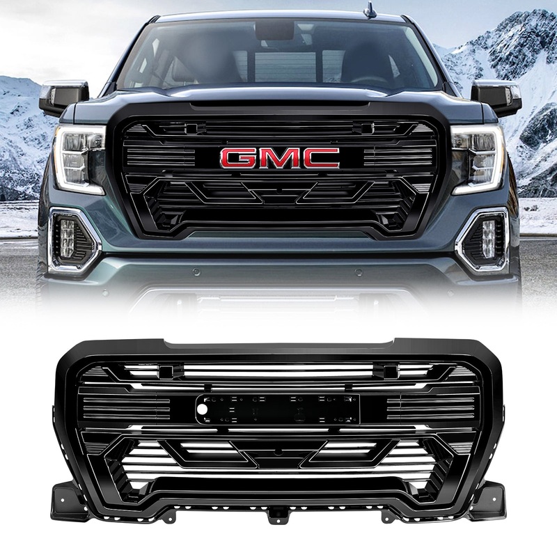 American Modified AMGMAA00111 – Armor Grille w/ Emblem Base, Outside Surround and Front Camera Bracket, Glossy Black –