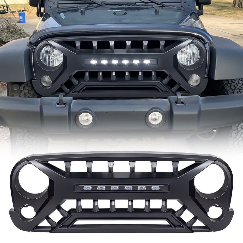 American Modified AMJPAA00133 – Armor Grille with Off-Road Lights – Matte Black –