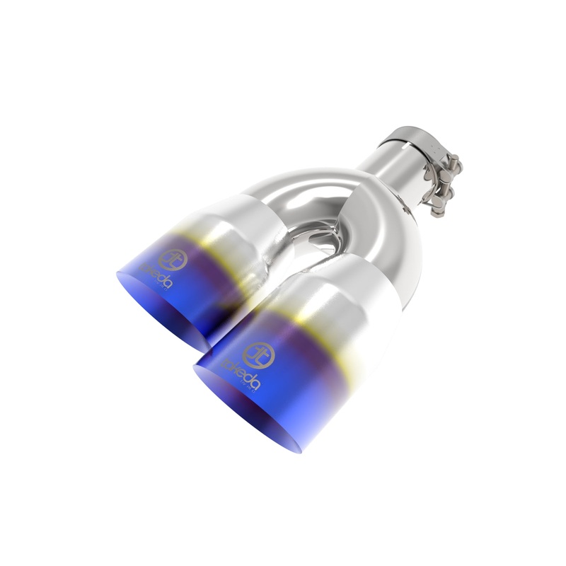 aFe Power 49T25484-L122 – Takeda 2.5in 304 Stainless Steel Clamp-on Exhaust Tip Driver Side 2.5in Inlet 4inDual-Blue Flame