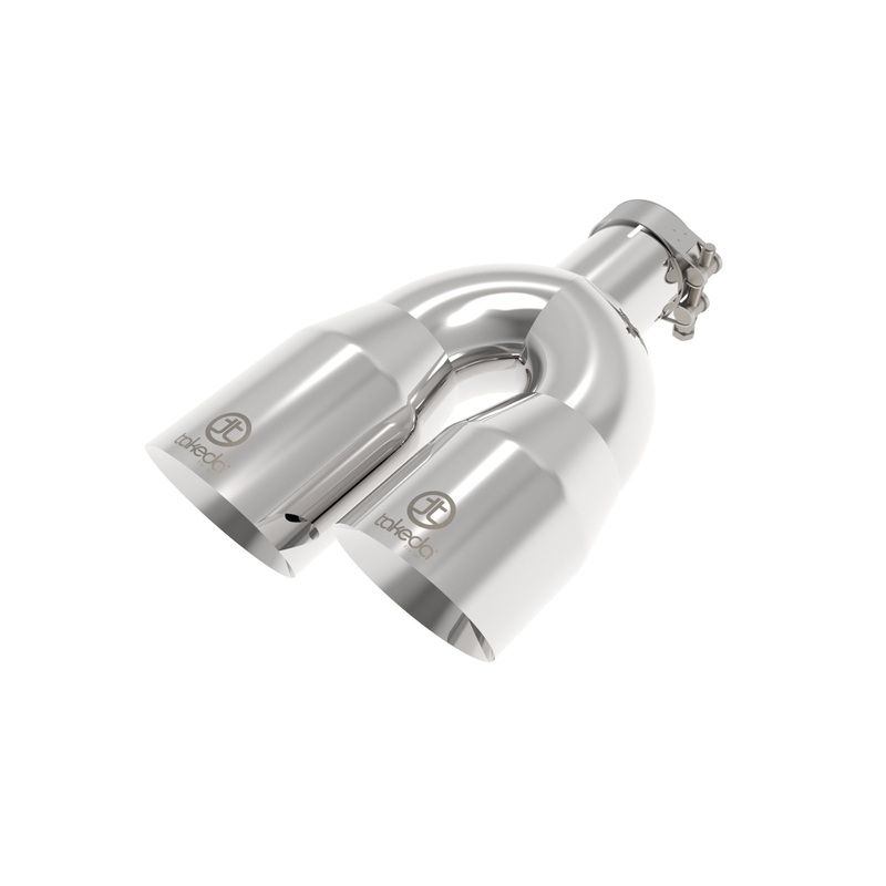 aFe Power 49T25484-P121 – Takeda 2.5in 304 Stainless Steel Clamp-on Tip Passenger Side 2.5in Inlet 4inDual – Polished