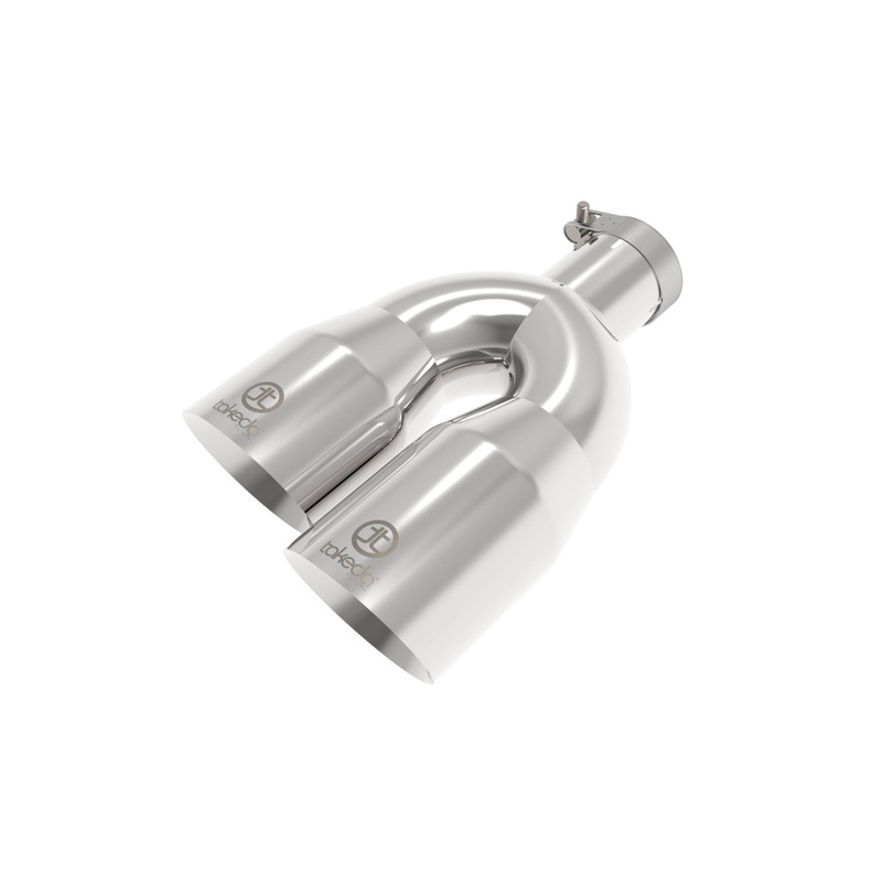 aFe Power 49T25484-P122 – Takeda 2.5in 304 Stainless Steel Clamp-on Exhaust Tip Drivers Side 2.5in Inlet 4inDual- Polished