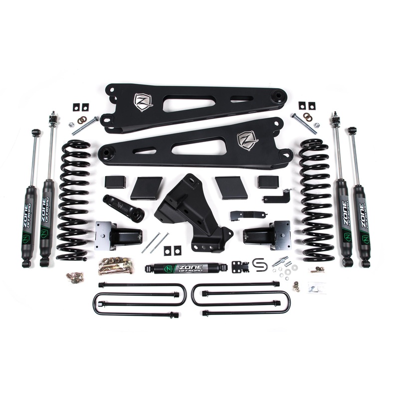 Zone Offroad ZONF128N – 23-24 Ford F-250/F-350 Super Duty 4WD 7 Inch Radius Arm Lift Kit 4.5 Inch Rear Block Gas With Nitro Shocks  Offroad
