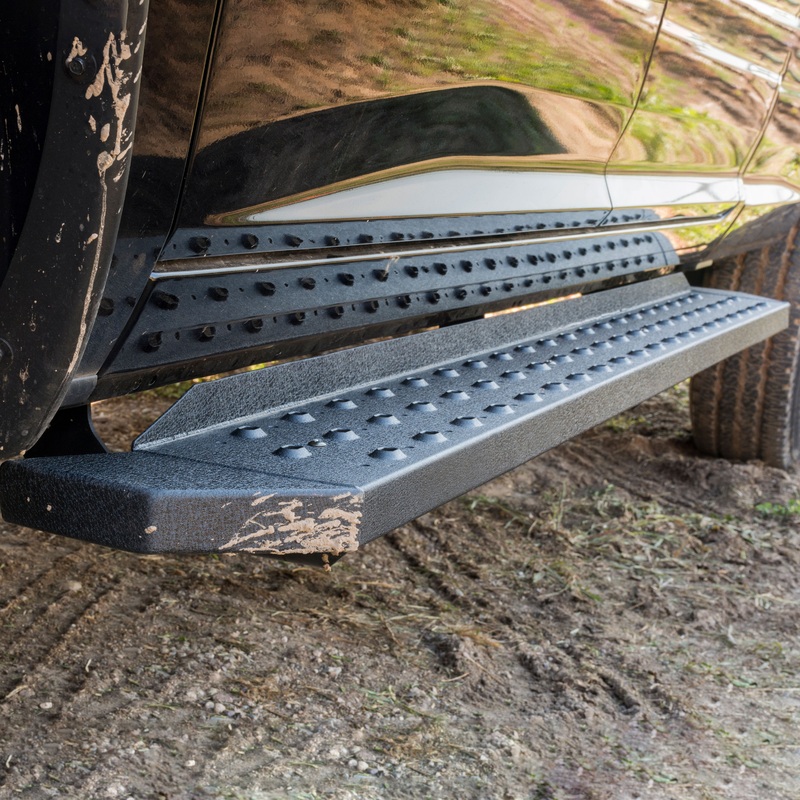 ARIES 2055555 – RidgeStep 6-1/2 x 85 Black Steel Running Boards, Select Toyota Tundra Crew Cab