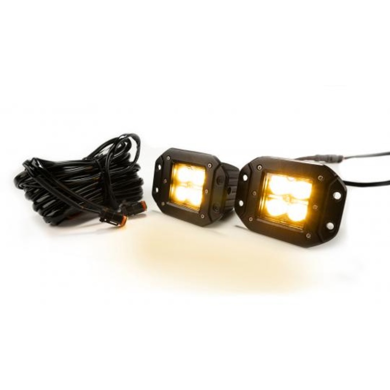Southern Truck 77910K – 2.0 Inch Square Flush Mount Cree LED Lights Pair Chrome Series White/Amber W/Harness 79903  Lifts