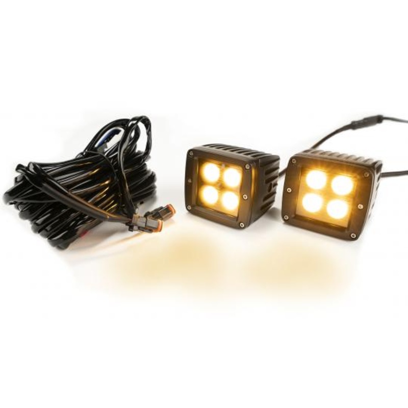 Southern Truck 77916K – 2.0 Inch Square Cube Cree LED Lights Pair Black Series White/Amber W/Harness 79903  Lifts